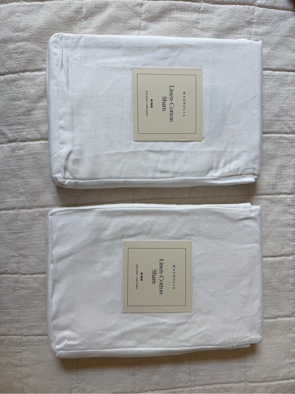 2 Magnolia Linen Cotton KING Sham Set in optic White